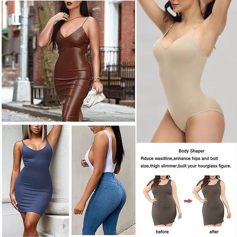 Super Sale V Neck Spaghetti Strap Bodysuit Compression Body Suits Open Crotch Shapewear Slimming Body Shaper Smooth Out Bodysuit - My Store