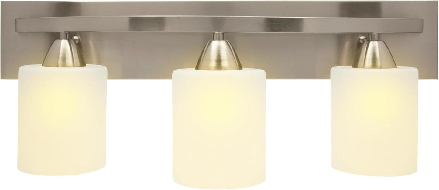 Bathroom Vanity Light Fixture | Interior Bathroom Lighting Bar with Modern Milk Glass Shade | Bathroom Lights over Mirror | Brushed Nickel, 3 Lights, E26 100W LED, Bulbs Not Included - My Store