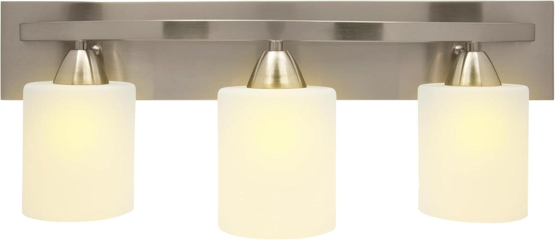 Bathroom Vanity Light Fixture | Interior Bathroom Lighting Bar with Modern Milk Glass Shade | Bathroom Lights over Mirror | Brushed Nickel, 3 Lights, E26 100W LED, Bulbs Not Included - My Store